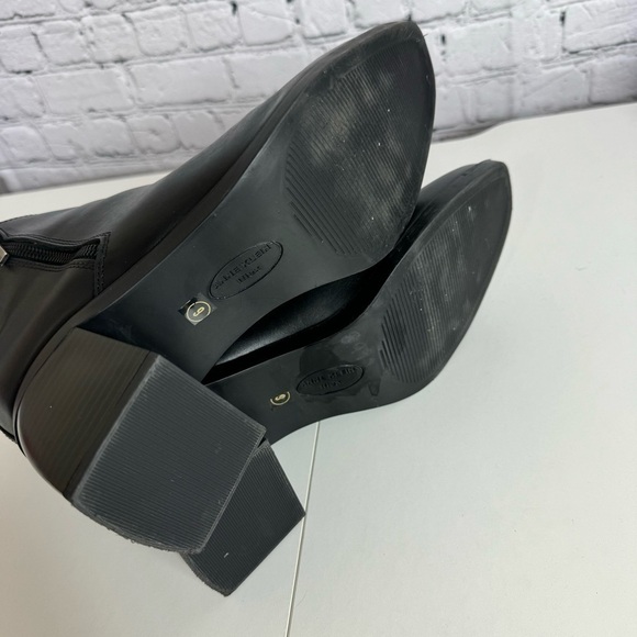 Anne Klein Black leather size 9 wide block heel side zip mid calf booties - Picture 5 of 12